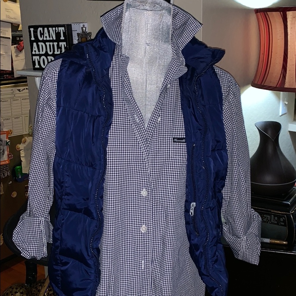 💙Faconnable Navy Blue & White Collared Shirt🌸S